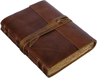 Vintage Leather Journal Leather Bound Antique Journal Deckle Edge Paper 110 Page-image