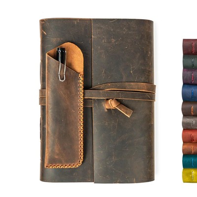 Genuine Leather Bound Writing Journal For Men & Women 260 Kraft Unlined Pages...-image