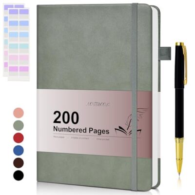Lined Journal Notebook for Men Women, 200 Numbered Pages Leather Green-image