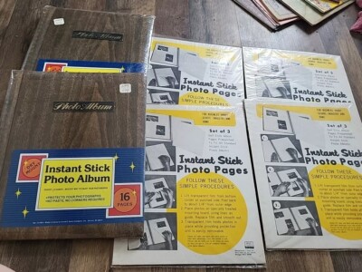 PHOTO ALBUM Lot NOS Vtg 2 Brown 16 Pages Each Instant Stick Dry Mount Plus Extra-image