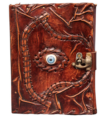 Brown Genuine Leather Bound Journal Notepad Diary With a Evil Eye Print On Cover-image