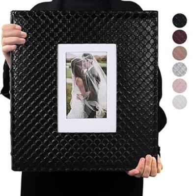RECUTMS Photo Album for 4x6 Pictures 600 Pockets Black Inner Page Button Grain -image