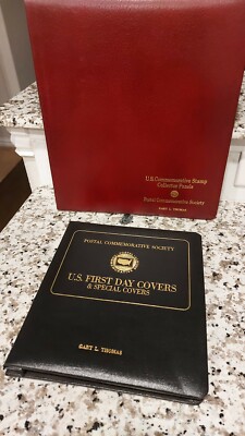 postal commemorative society Stamps   2 books  leather bound collection lot...-image