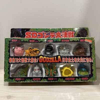Vintage 1992 SD Godzilla Great Battle 10 Mini Figures Finger Puppet BANDAI RARE!-image
