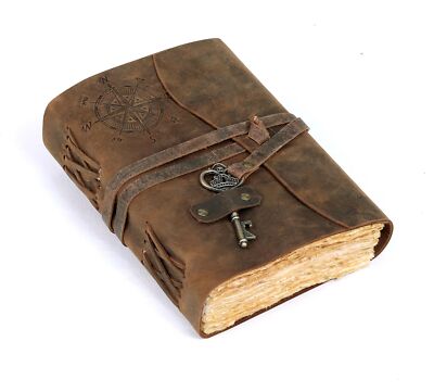 C Compass Vintage Leather Journal - Antique Handmade Leather Bound journal wi...-image