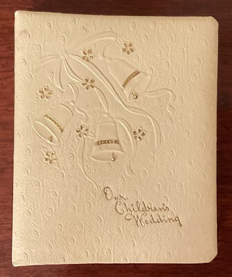 “Our Children’s Wedding” Photo  Album Ivory Leather Covers Clear Sleeves 1971-image