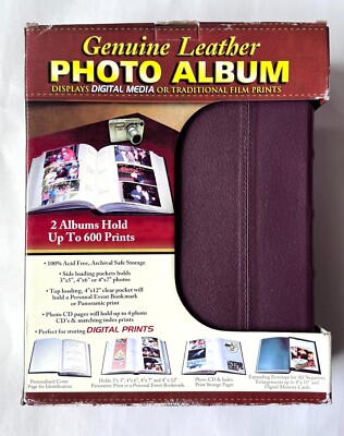 2 Pack Genuine Leather 600 Photos CD Pages Red Photo Album Acid Free Pockets-image