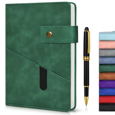 Green A5 Lined Leather Journal Notebook for Men Women,5.9 X 8.4