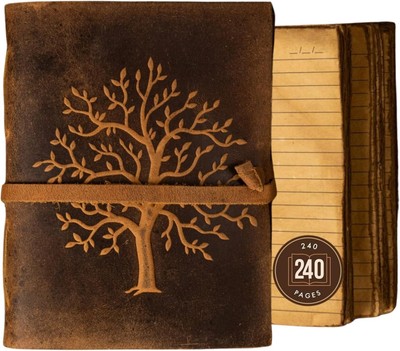 Lined Vintage Leather Journal | Tree of Life embossed Journal 8 