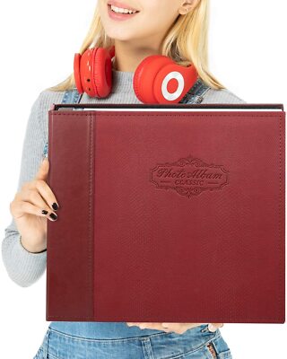 Self Adhesive Magnetic Photo Album DIY Leather Scrapbook 10.6x11.4 Wedding-image