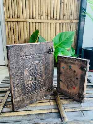 Vintage Leather Journal, Tree of Life, Leather Bound Journal Drawing Two Gift-image