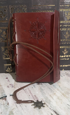Nautical Travel Journal Leather Note pad Metal Compass Anchor Helm Markers NEW-image