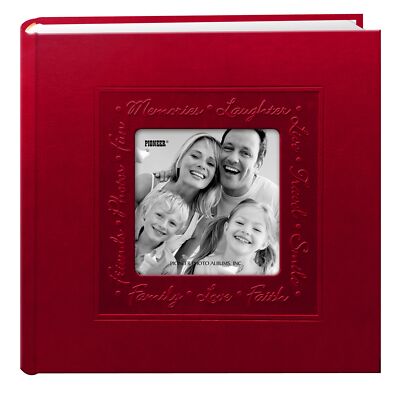 Pioneer Embossed Script Frame Leatherette Cover Photo Album Red-image