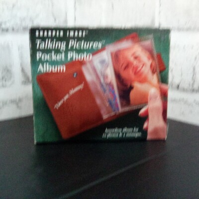 New Vtg Sharper Image Talking Pictures Pocket Photo Album, 10 Photos, 2 Msgs-image