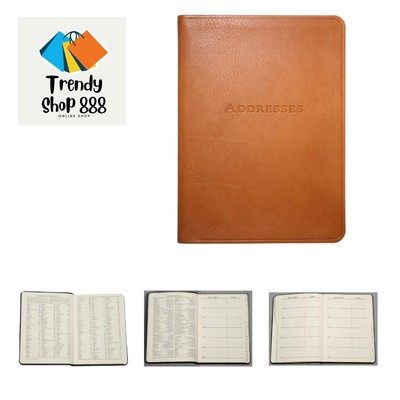 7 Inch Leather Bound Desk Address Book, Genuine Calfskin Leather, 1,400 Entri...-image