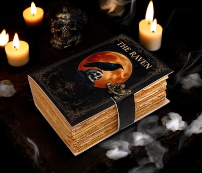 400 Page Large Grimoire Vintage leather journal, Raven Leather Journal Blank-image