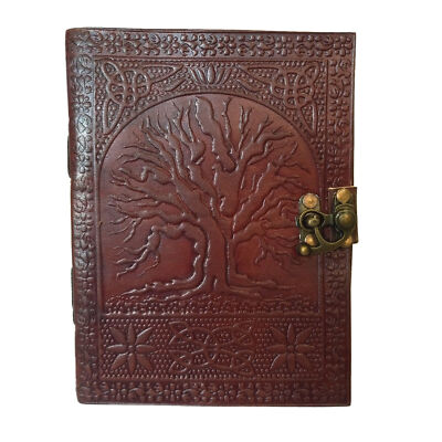 Genuine Leather Tree Embossed Diary Brown Spell Book Handmade Writing Notebook-image