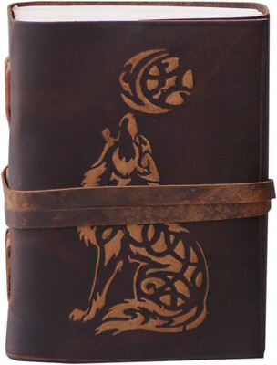Wolf Leather Journal Embossed Bound Writing Journals Handmade Bound Notepads-image