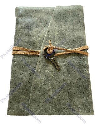 * Leather Journal Writing Notebook  Leather Bound Distressed Gray with Key-image
