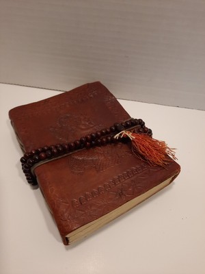 Ganesha Leather Bound Personal Journal Diary Sketchbook 108 Wood Prayer Beads -image