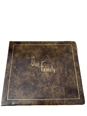 Vintage Our Family Photo Album Scrapbook Top Grain Cowhide 24k Gold Inlay GUC-image