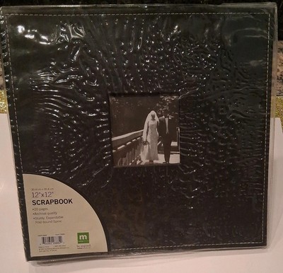 12x12 NEW Scrapbook Black Leather Cream Stitching Top Loading 20 pg Picture Slot-image