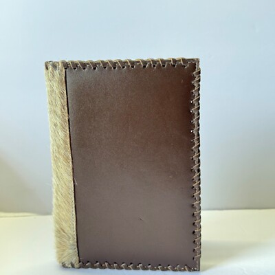 Leather bound journal, Notebook, diary, hair on hide, 8” x 6” brown, Conditioned-image