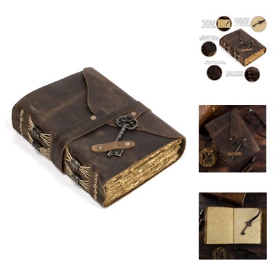 Vintage Leather Journal for Men & Women, 240 Pages of Handmade Deckle Edge Pa...-image