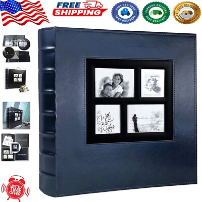Large Capacity Blue Leather Photo Album for 4x6 Photos - Horizontal & Vertical-image