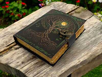 Genuine leather bound journal notebook zauberbuch sketchbook spell book-image