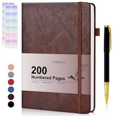Lined Journal Notebook for Men Women, 200 Numbered Pages Leather Brown-image