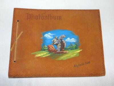 Vintage Hand Painted SQUIRREL Suede Leather PHOTO ALBUM, Idyllwild, Calif.-image