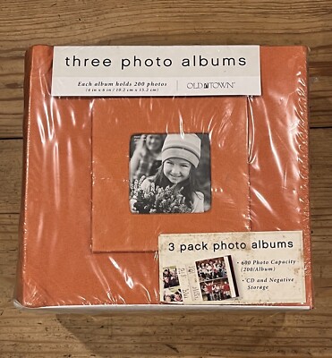 3 Photo Albums Old Town Orange Faux Suede Cd & Negative Storage 200 Photos Each-image