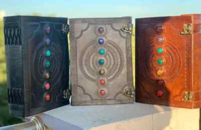 New Leather Journal Seven Stone Notebook Bound Papers Book of Shadows 3 Color-image
