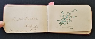 1886 antique AUTOGRAPH ALBUM rockville ri LYRA BABCOCK handwritten leather-image
