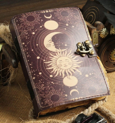 Sun & Moon Vintage Leather Journal for Women 200 Pages Antique Handmade paper-image