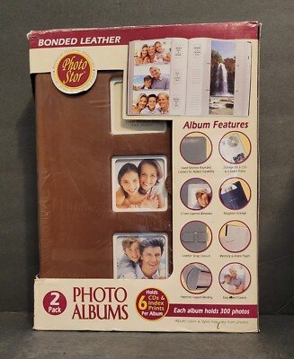 2005 PhotoStor Bonded Leather Photo Album Set 2 Binders, Each Holds 300 Photos.-image
