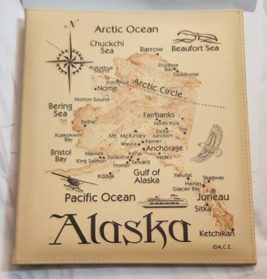 Alaska Faux Leather Photo Album w/Ak Map on Front & Back Archival 8.5