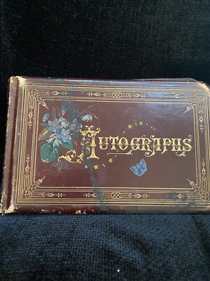 Antique 1881 Leather Autograph Album, New Philadelphia, Ohio w/Folk Art Drawings-image