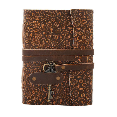 Leather Diary FLORAL Embossed Antique Handmade Personal Leather Bound Diary - CA-image