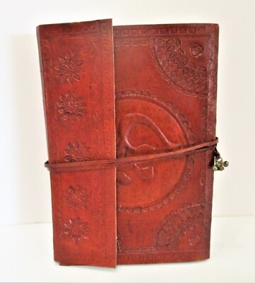 Embossed Leather Bound Yoga Journal w OM Sign Refillable Recycled Paper-image