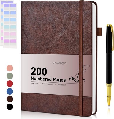 Lined Journal Notebook for Men Women, 200 Numbered Pages Leather Brown -image