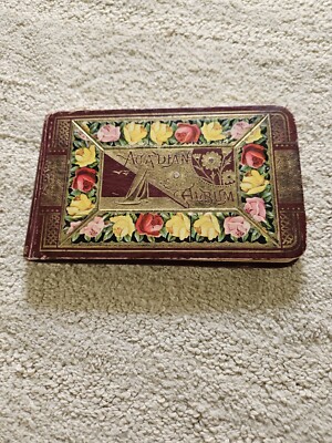 1800 Acadian Album Poems Quotes Autographs 1890's Color Images Red Leather Cover-image