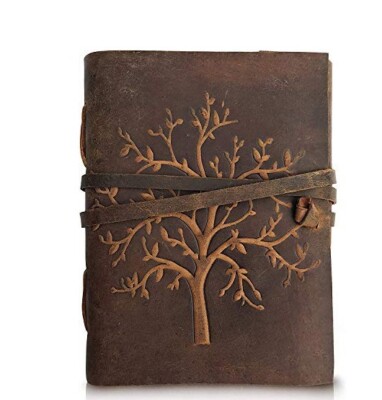 Tree Embossed Leather Diary, Brown Colour Antique Handmade 7 X 5 inch US-image