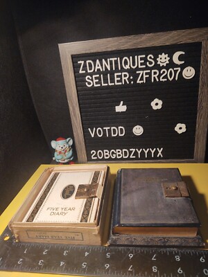 Lot 2 VTG 5 Five Year Diary HIS HERS BLACK WHITE Japan Leather ? Unused Blank A+-image