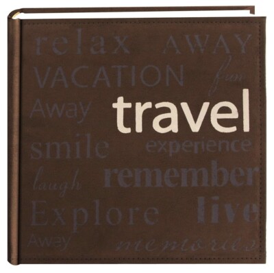Pioneer Travel Text Design Sewn Faux Suede Cover Photo Album, Brown-image