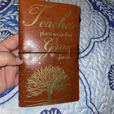 Leather Bound Teacher Journal Note Book Blank Diary 34 Pages Pocket-image