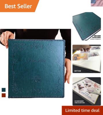 Vintage Leather Photo Album with Self-Adhesive Pages - Holds 3X5 to 10X12 Photos-image