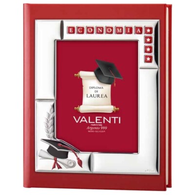 Customizable Graduation Photo Album Made of Red Faux Leather with Black Hat-image