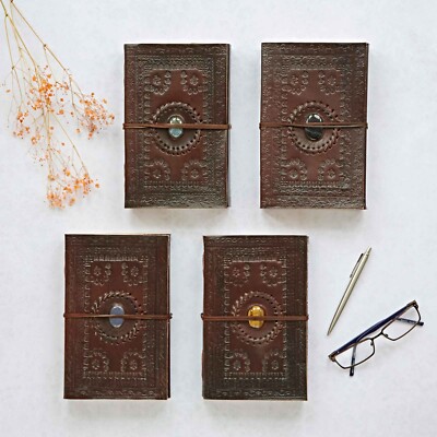 Indra Extra Large Embossed Leather Journal with Semi-Precious Stone-image